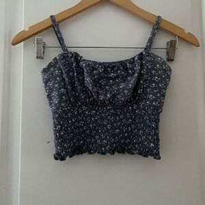 Floral Blue Smocked Women's Top